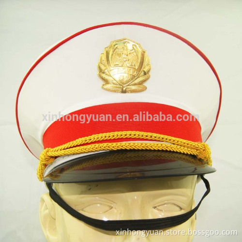 2017 factory price cheap white military hat with red decoration ribbon